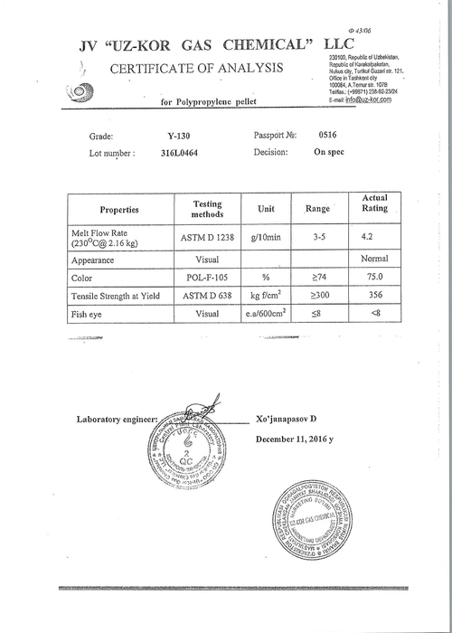 Полипропилен Y130